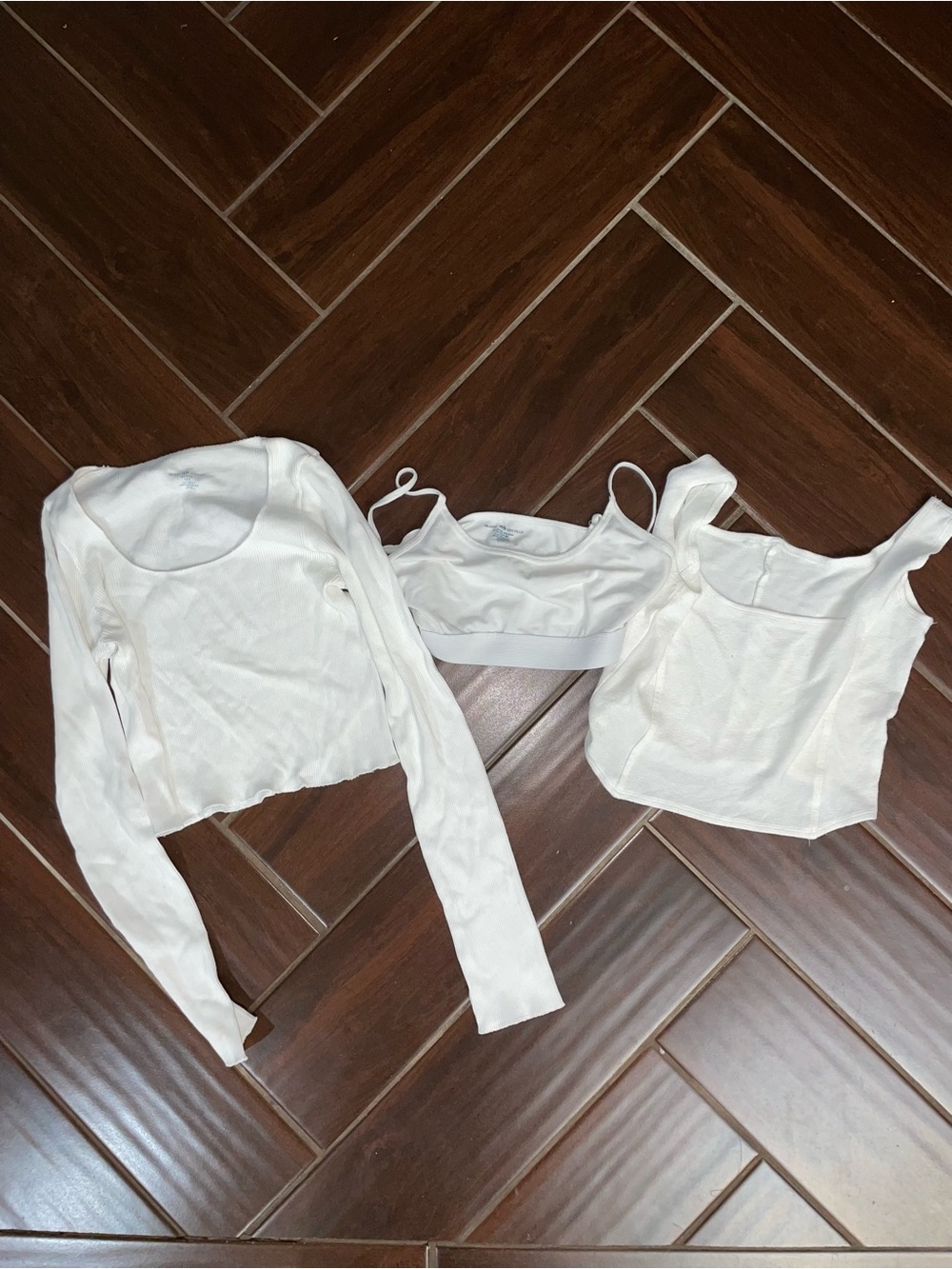 Brandy Melville White Ribbed Tank, Bralette & Long Sleeve Set